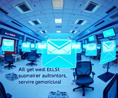automated email automation, efficient, synchronizing emails, photorealistic, futuristic office with virtual interfaces, highly detailed, cybernetic orchestration, ultrafine quality, bright splashes of color, low-key lighting, shot with a fisheye lens.