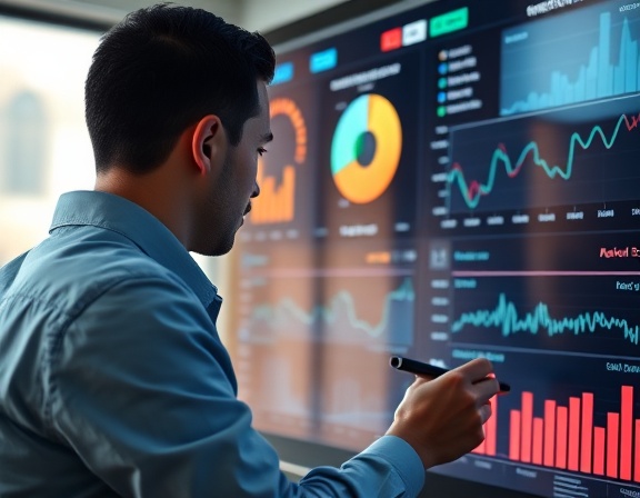 insightful conversion insights, focused, examining user behavior, photorealistic, digital dashboard environment, highly detailed, fluctuating data charts, 8K resolution, crisp colors, natural window lighting, shot with a 35mm lens.