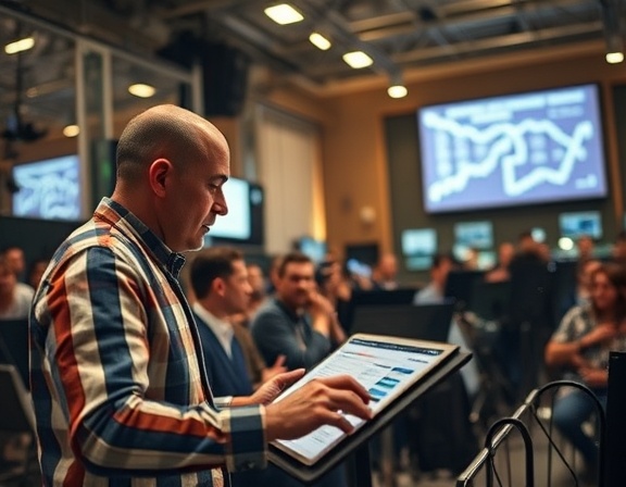 efficient PPC management, decisive, orchestrating, photorealistic, surrounded by devices and digital networks, highly detailed, synchronized workflow, technical accuracy, vibrant with muted earth tones, warm overhead lighting, shot with a 50mm camera lens.