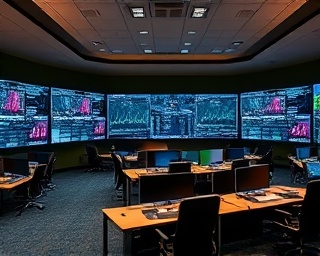 robust conversion metrics, precise, interpreting big data, photorealistic, spacious command center with monitors, highly detailed, fluctuating analytics displays, UHD, rich earth tones, spotlight effect, shot with a tilt-shift lens.